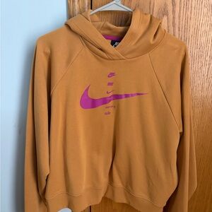 Nike Women's Brown Hoodie with Pink Logo